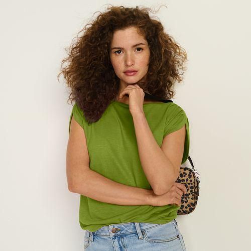 Shirt aus Leinenmix mit U-Boot-Ausschnitt, Damen,  Grün, Leinen/Viskose, by Lands' End