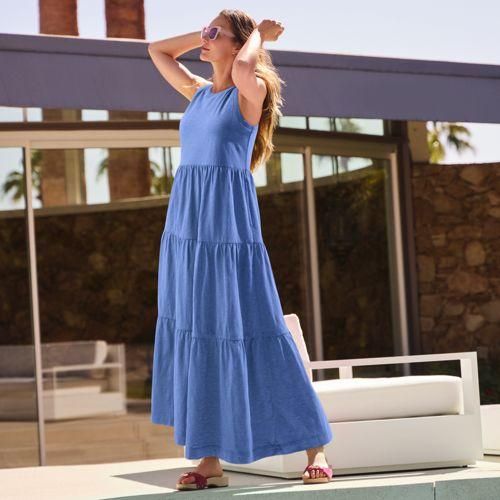 Maxi-Baumwollkleid aus Flammgarn, Damen,  Blau, Baumwolle, by Lands' End