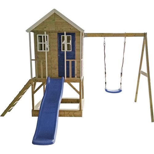 Wendi Toys Holz Stelzenhaus Alpaka mit Rutsche, Schaukel und Sandkasten Natur 290x350x242 cm