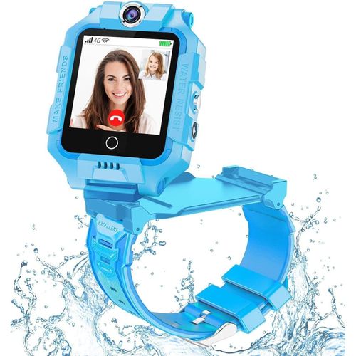 4G Kinder-Smartwatch Telefon mit 360° Rotation, GPS-Tracker, Anruf, SOS, Kamera, WiFi - Geschenk zum Geburtstag für Jungen und Mädchen (Blau)