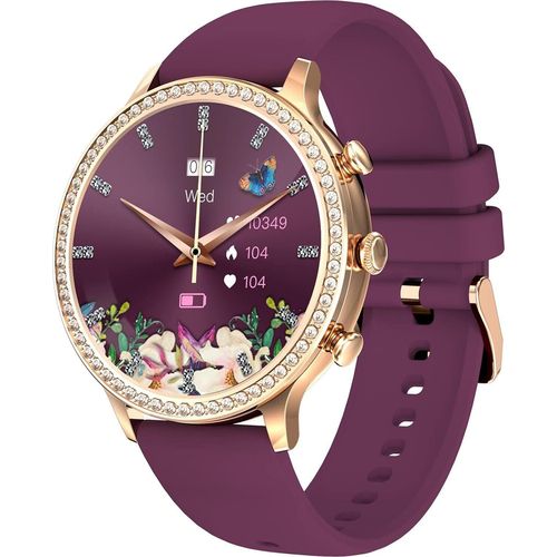 Fitnessuhr Damen Rund,1.32 Zoll mit Telefonfunktion Diamanten Sportuhr mit Blutdruckmessung Schlafüberwachung Pulsuhr Schrittzähler Android IOS
