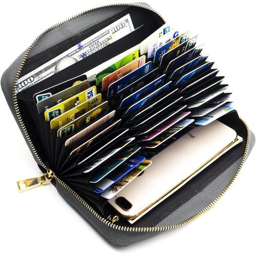 Geldbörse Damen Kreditkartenetui Gross Leder Geldbörsen RFID Blocking Schutz Wallet Groß Geldbeutel Frauen