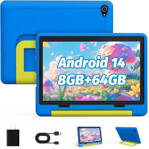 TabletUpgraded Android 14 Tablet 10 Zoll für Kinder mit SchutzhülleOcta-Core8+64GBDual KameraKindersicherungVorintallierte KIDOZGroßes