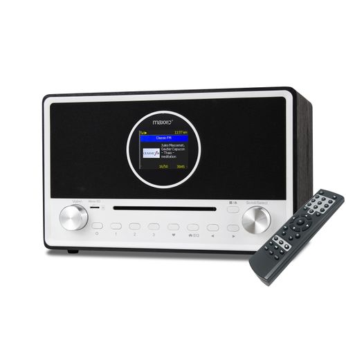 DAB+ Internetradio Maxxo CD03 mit CD-Player, WLAN, Bluetooth, USB, Fernbedienung, Stereo Sound, Radiowecker, Holzgehäuse, Musiksystem