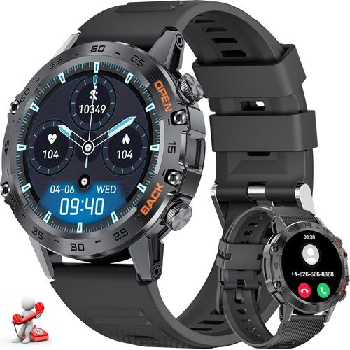 Der Lige Herren-Smartwatch mit Telefonfunktion, 1,39 Zoll Militärstil, 24/7 Herzfrequenz, Blutdruck, Schlafmonitor, 100+ Sportmodi, IP67 wasserdicht