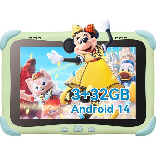 BWJBSW Kindertablet 8 Zoll Kinder Android 14, 3GB RAM + 32GB ROM, Wi-Fi, Bluetooth, Typ-C, Kinder Quad Core Grün