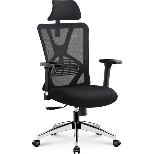 Bürostuhl Ergonomisch Schreibtischstuhl, Hoher Rücken Ergonomischer Stuhl mit Verstellbarer Lendenwirbelstütze, Kopfstütze & 3D Metallarmlehne