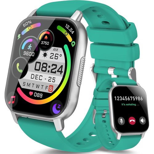 SmartWatch Women Men Fitness Uhrenfunktion 1,85 Zoll Touchscreen IP68 WASGERFORTE Smart -Schrittzähler Sleep Monitor Uhren Android iOS, türkiser