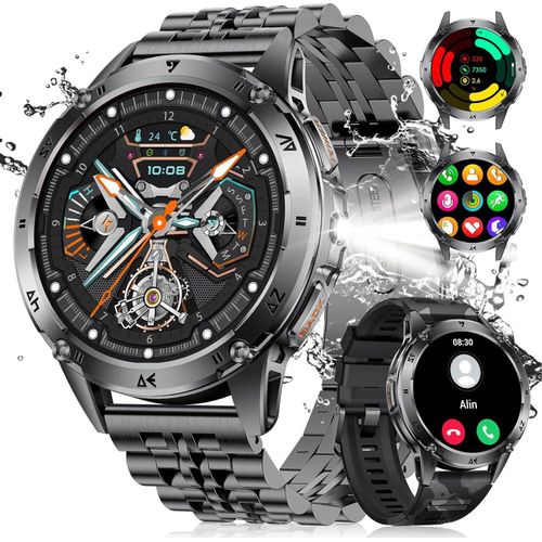 Militärische Smartwatch -Telefonfunktion der Lige -Männer, 1,43 -Zoll -AMOLED Smart Watch 530 MAH Batterie, LED -Fackel, Herzfrequenz, Schlafmonitor,