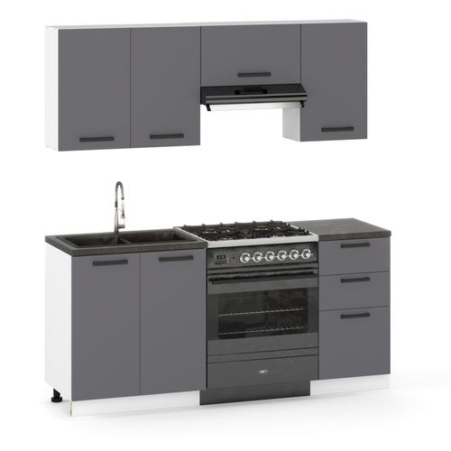 Küchenzeile Küchenblock moderne Küchenmöbel-Set Möbelsets Barcelona180cm Graphit