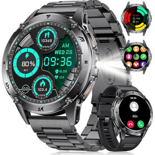 Lige Military Smartwatch Herren 530 mAh Batterie, 1,43 Zoll Amoled Display Sport Watch Men Torch/110+ Modi, IP68 wasserdichte Fitnessherzfrequenz, Sch