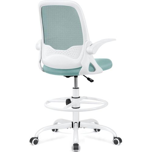 Bürostuhl Ergonomisch, Schreibtischstuhl umklappbaren Armlehnen Lendenwirbelstütze, höhenverstellbarer Fußstützenring Geeignet Fur Hause Büro