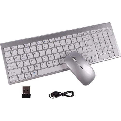 Kabellose Maus-Tastatur, 2,4 G, Bluetooth, QWERTY-Layout, wiederaufladbar, dünn, leise, kompakt, volle Größe, Tastatur und Maus mit Nummernblock 3DPI