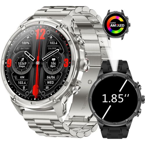 Military Steel Gear Smartwatch Herren, AMOLED Display Smartwatch mit Telefonfunktion/LED Taschenlampe/800 mAh Akku, 120+ Sportmodi,