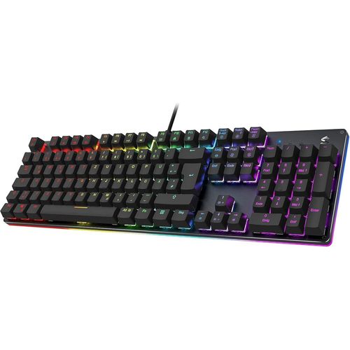 Gaming Tastatur RGB-Beleuchtung, QWERTZ Deutsches Layout, Blauen Schaltern, Anti-Ghosting 105 Tasten, Metall Platte, Voll Programmierbare