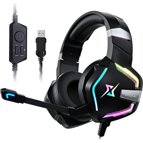 Gaming-Headset (Überragender Tragekomfort und gute Atmungsaktivität, Mit Kabel,mit Mikrofon 3D Surround Sound Headphones Noise Cancelling RGB Lights)