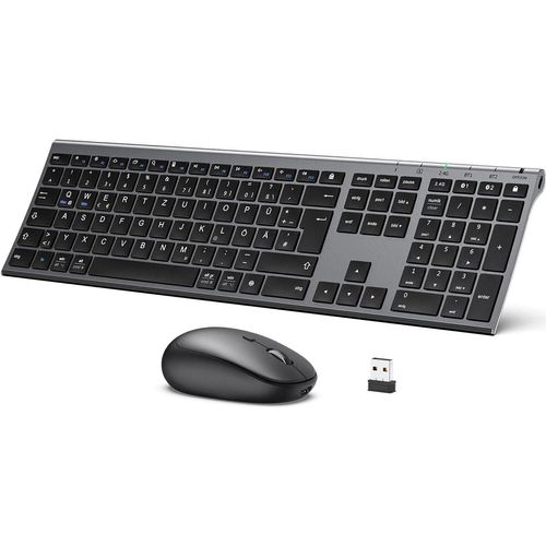 Tastatur und Maus, Wiederaufladbare Dualmodus (Bluetooth 4.2+2.4G) Kabellose Tastatur Maus Set, Extrem-Dünne Multi-Funktionale für Mac, Andoid, Window