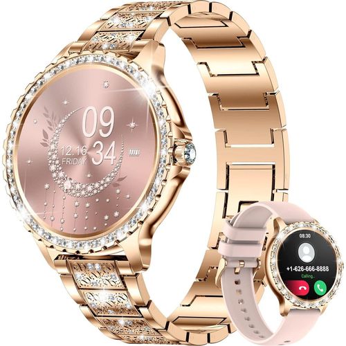 Smartwatch Damen mit Telefonfunktion, Diamant Fitnessuhr Damen für IOS Android mit Schlafmonitor, SpO2, Pulsuhr, Blutsauerstoff, Menstruationszyklus