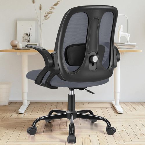 Schreibtischstuhl Ergonomisch mit Verstellbarer Lendenwirbelstütze,Atmungsaktiver Netzstuhl Computerstuhl mit Klappbaren Armlehnen, Höhenverstellbarer