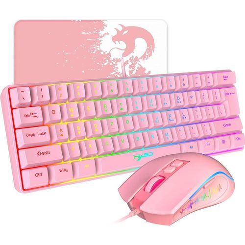 Gaming Tastatur und Maus Set mit Gaming-Adapter,60% Kompakte Tastatur,61 Tasten,TKL Layout,RGB-Beleuchtung,Gaming-Maus mit Optischem Sensor,LED