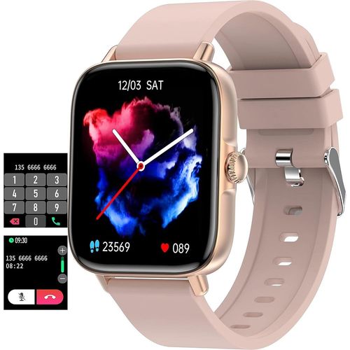 Herren/Damen Smartwatch mit Telefonfunktion, Blutdruckmessgerät,Laufuhr, Fitness-Tracker, Schrittzähler, Herzfrequenzmesser für Android/IOS, Schwarz