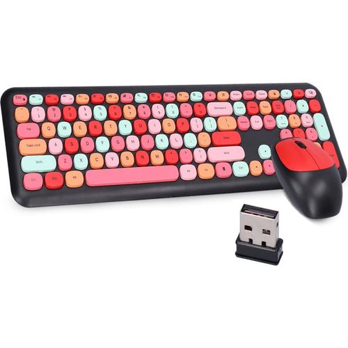Tastatur und Maus-Kombination, Bunte Runde Tastenkappen, Niedliche ästhetische Tastatur, 110 Tasten in Voller Größe, QWERTY-Schreibmaschinentastatur
