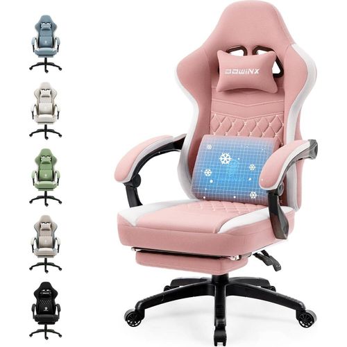 Gaming Stuhl mit Taschenfederkissen, Massage Gaming Sessel mit Fußstütze, Ergonomischer Racing Gamer Stuhl 150 kg belastbarkeit, Rosa