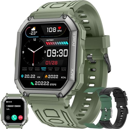 Herren Smartwatch mit Telefonfunktion, 1,8 Zoll mit Blutdruckmessgerät, Schrittzähler, Herzfrequenz, 30 Sportmodi, Fitnessuhr für iOS Android (Grün)