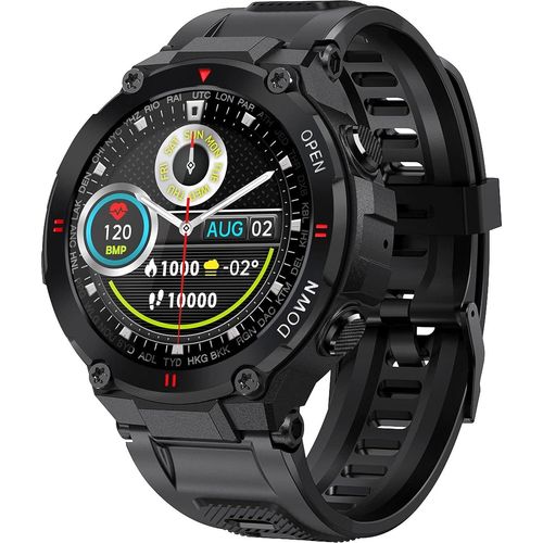 Smartwatch, wasserdicht, taktisch, für Herren mit Schlafmonitor, Schrittzähler, Kalorienzähler, Stoppuhr, Bluetooth-Anruf,Android IOS Schwarz