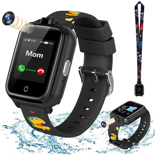 4G Kinder-Smartwatch mit Zwei Kameras, GPS-Tracker, SOS-Anruf für Kinder, Schüler im Alter von 4–12 Jahren, Geburtstagsgeschenke, Schultag (schwarz)