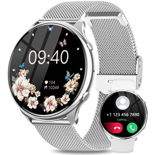 Damen Smartwatch mit Telefonfunktion 1,39 Zoll wasserdicht mit Schlafmonitor/Herzfrequenzmesser/Blutdruckmesser, Schrittzähler für Android iOS