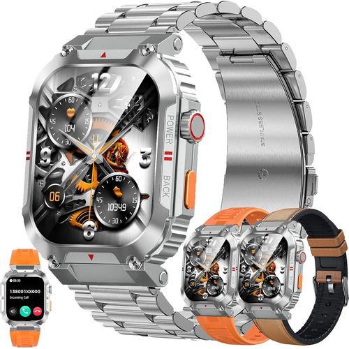 Herren Smartwatch mit Telefonfunktion,2,02 Zoll Touchscreen IP68 Wasserdichter Stahl Aktivitätstracker Blutdruckmessung 123 Sportmodi mit iOS Android