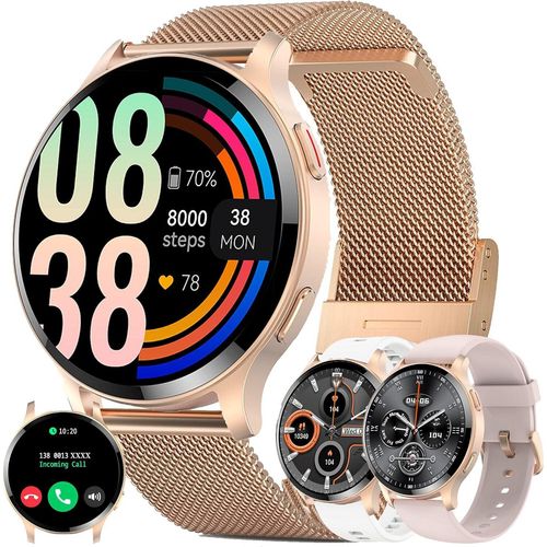Damen Smartwatch mit Telefonfunktion 1,43 Zoll HD Voll-Touchscreen Uhren Fitness Wasserdicht mit Schlafmonitor Schrittzähler für Männer iOS Android