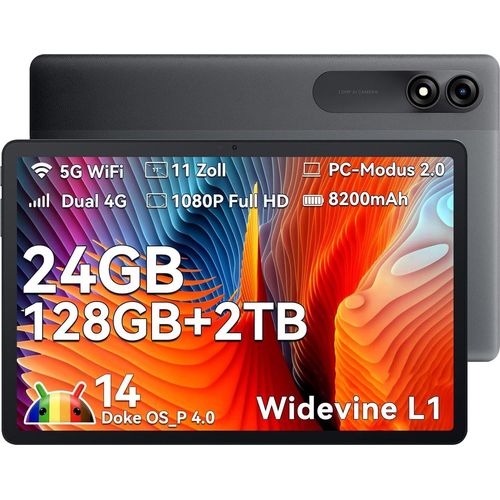 Blackview Tablet 11 Zoll Cellular, Tab 90 Android 14 Tablet, 24GB RAM + 128GB ROM (2TB TF), 4G LTE 5G WiFi PC, Gaming 8200mAh Akku, Dual Kamera,