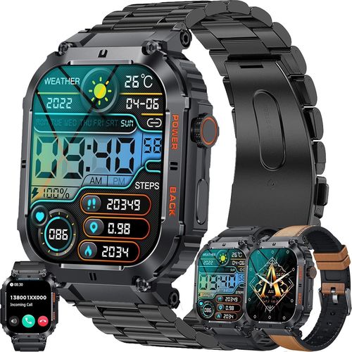 Smartwatch für Männer, 1,96 mit Bluetooth-Anrufen, mit SpO2-Blutdruckmessgerät, Herzfrequenz, Schrittzähler, Schlafüberwachung, für iOS Android