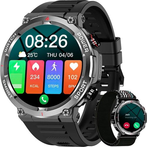 Smartwatch Damen Herren 1,85 Zoll Fitness Tracker mit Schrittzähler Sportuhr Herzfrequenz Blutsauerstoff Schlafmonitor Wasserdicht Schwarz iOS Android