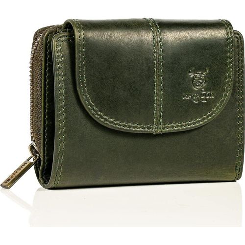 Geldbörse Damen | Echtleder Portemonnaie Frauen mit 14 Kartenfächern | RFID/NFC Schutzfunktion | Portemonnaie Damen | Brieftasche Frauen | GREEN/GRÜN