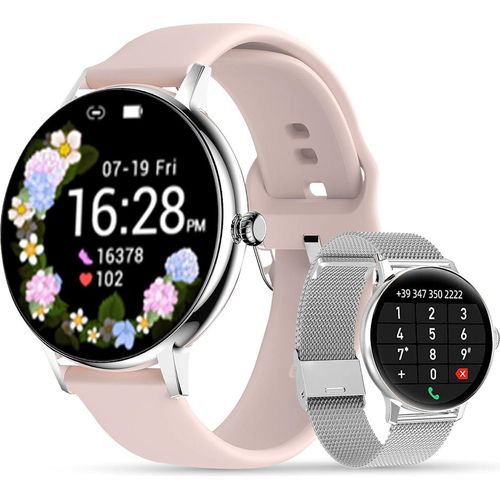 Luniqueshop lscall Smartwatch: Anruf, Sprachassistent, SPO2, Blutdruck, 2 Armbänder, 1,32