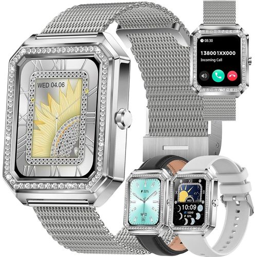 Damen Smartwatch mit Telefonfunktion,1,59 Zoll 123 Sportmodi Aktivitätstracker IP68 Wasserdicht mit Schlafmonitor Schrittzähler iOS Android (Silber)