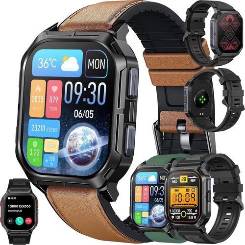 Herren Smartwatch mit Telefonfunktion, 2,01 Zoll Touchscreen 5ATM Wasserdichter Aktivitätstracker mit Blutdruckmessung SpO2 123 Sportmodi Android IOS