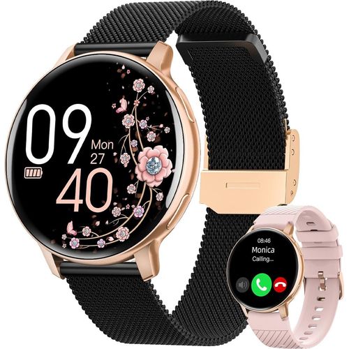 Damen-Smartwatch 1,39 rund mit Telefonfunktion/Herzfrequenz /SpO2 / Schlafüberwachung, wasserdichter Schrittzähler, Android und iOS, Roségold
