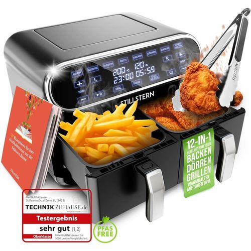 Heißluftfritteuse 8L [für 1-8 Pers], 2400W, NEU: HeatingFlow Technologie, 80-200°C, Shake-Funktion, 120 Rezepte [DEUTSCH], 8 Programme, Dörren