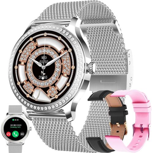 Smartwatch Damen mit Telefonfunktion, 3 Uhrenarmbänder, 1.28
