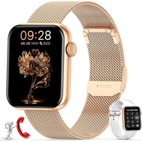 Smartwatch für Damen,1,85-Zoll-Touchscreen-Smartwatch mit Telefonfunktion, Schlafmonitor, Herzfrequenzmesser, Blutdruck, personalisiertem Android IOS
