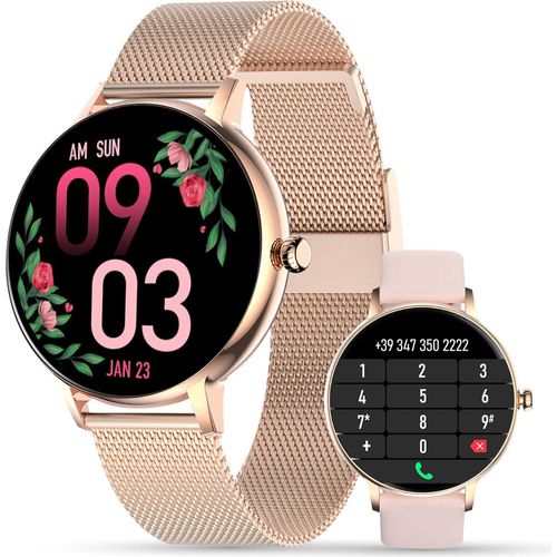 Smartwatch mit Telefonfunktion und Sprachassistent | Damen Uhr| Aktivitätsarmband |SpO2|Blutdruck| 2 Armbänder | 1.32'' |mit Whatsapp iOS Android