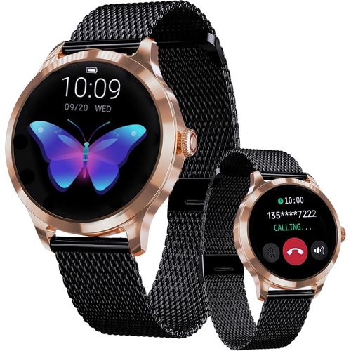 Smartwatch Frauen Telefonfunktion, Sprachassistent|Kleiner runder 1,19