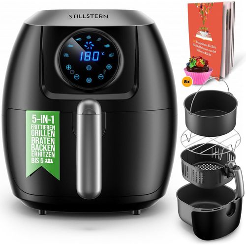 Heißluftfritteuse 5L mit LED-Touchscreen, Timer [120Min], 7 Kochprogrammen, 120 Rezepte auf Deutsch, Brotbackkorb, Shake-Funktion, 1800W, Air Fryer