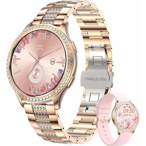 Smartwatch Damen Roségold mit Telefonfunktion, Herzfrequenz & Schlafmonitor, 100+ Sportmodi, kompatibel mit Android & iOS