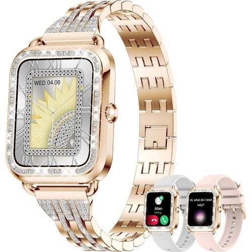 Damen-Smartwatch mit Telefonfunktion Diamond, 1,29 Zoll Touch-Farbdisplay, Herzfrequenzmesser, SpO2, Menstruationszyklus, 19 Sportmodi Android IOS