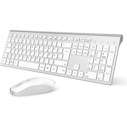 Tastatur Maus Set Kabellos, Funktastatur mit Maus, 500mAh Wiederaufladbar Akku, 2.4G Ultraslim Funktastatur mit Ziffernblock(Deutsch QWERTZ Layout)